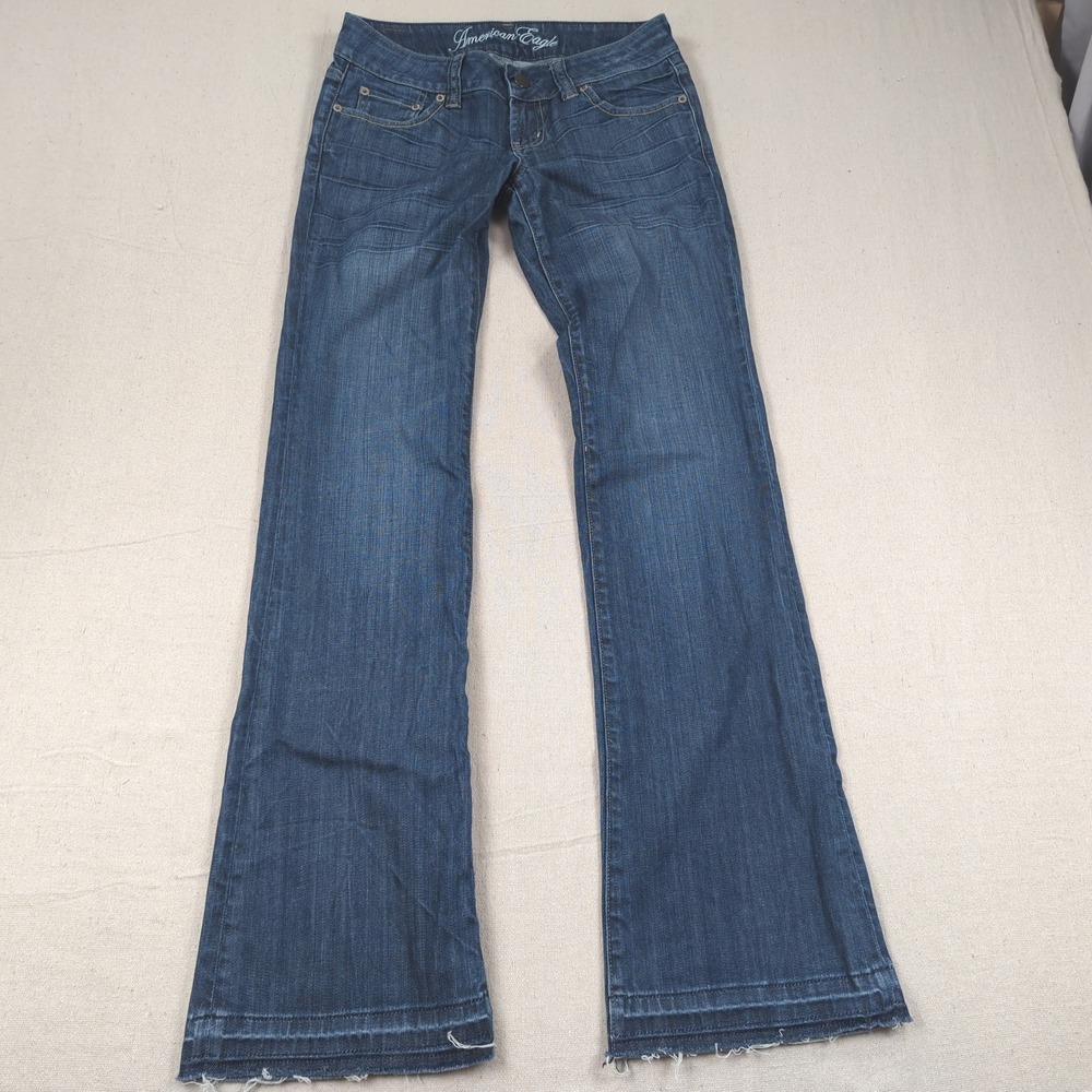 American Eagle Jeans Womens 4 Blue Favorite Boyfriend Boot Cut Stretch Frayed